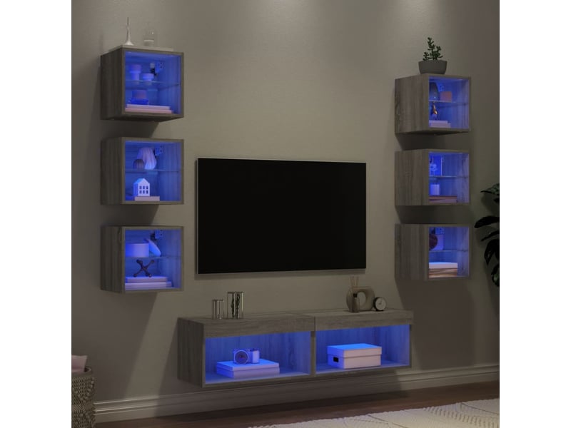  Unités murales tv avec led 8 pcs gris sonoma bois d'ingénierie  - Conforama B