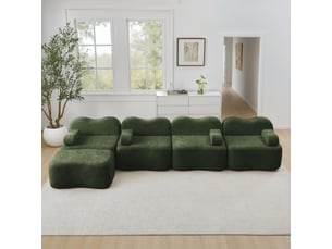 Canapé d'angle modulable 4 places mousse haute densité 32d velours doux forme ondulée verte
