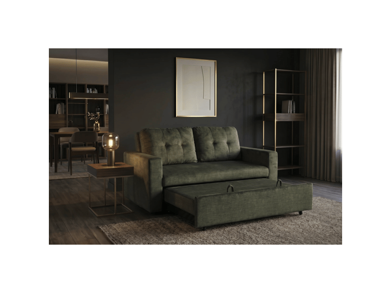  Canapé presto convertible 2 places en velours – vert foncé – 142 x 82 x 86 cm  - Conforama D