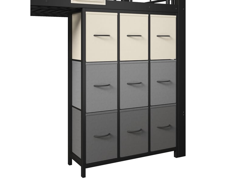  Lit mezzanine métal 90x200 cm tiroirs tringle vêtements garde-corps escalier rangement noir sans matelas  - Conforama E