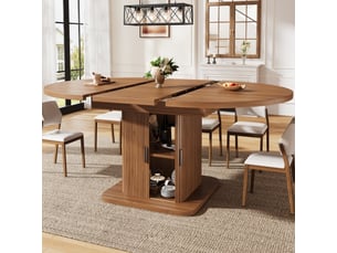 Table à manger extensible 110–149,8 cm, rangements, tiroirs coulissants et plateau amovible – noyernoir