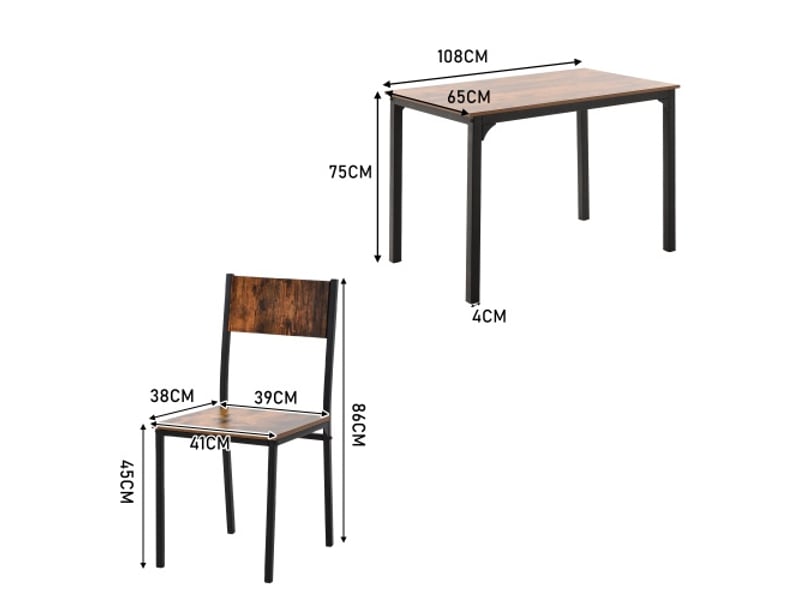  Ensemble table et 4 chaises, l108 cm, table de cuisine de salle à manger gain de place, style industriel vintage et métal, marron  - Conforama E