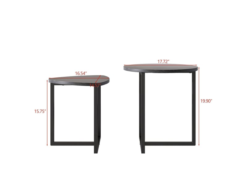 Tables basses gigognes en forme de coeur 45x48 cm et 42x40 cm en panneau de particules et acier inoxydable noir chicfurn  - Conforama C
