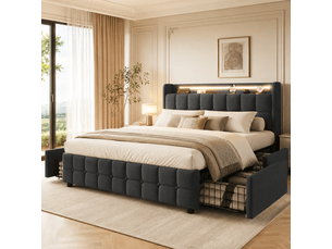 Lit avec rangement 160x200 cm YELENARO   coloris gris