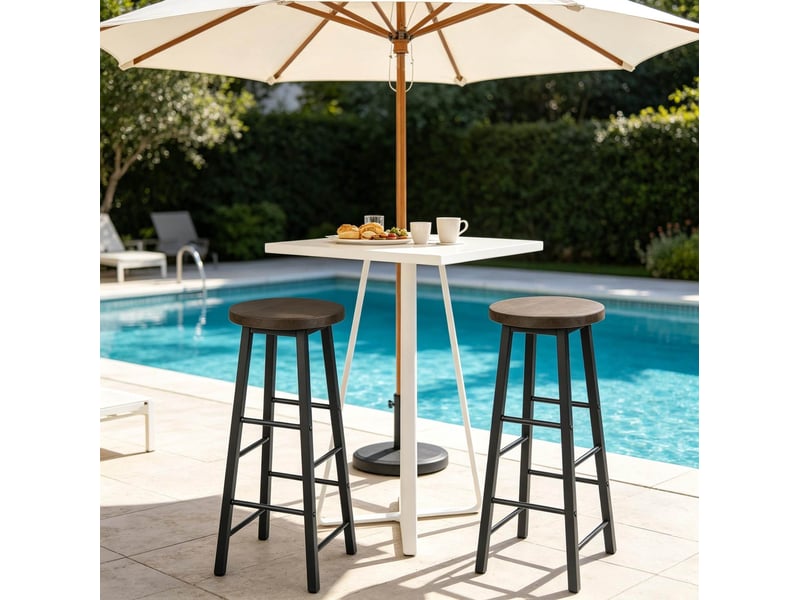  Tabouret de bar industriel lot de 2 avec repose-pieds et patins antidérapants en mdf et métal, noir  - Conforama C