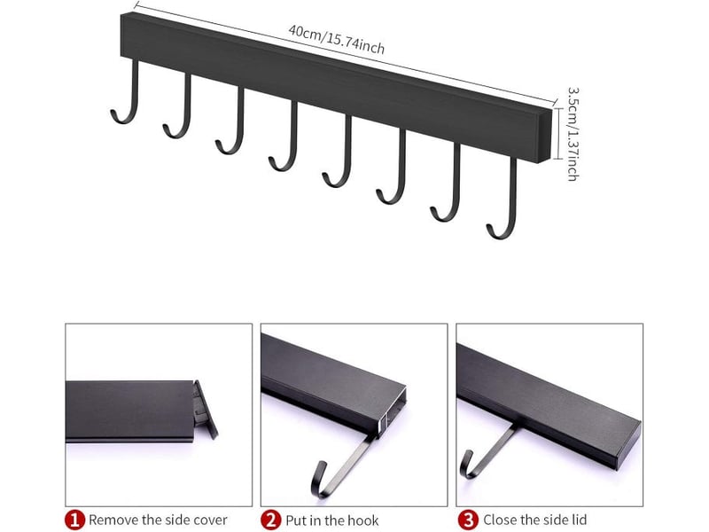  Barre de cuisine - pour suspendre les ustensiles de cuisine - barre à accrocher des rail support 40cm - avec 8 crochets  - Conforama C