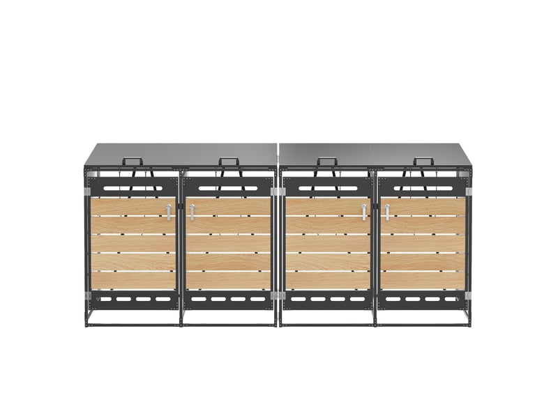  Cache-poubelles 4 compartiments, modèle bois, couvercle hydraulique, armoire métal verrouillable  - Conforama A