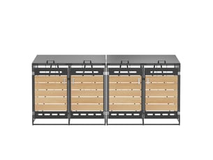 Cache-poubelles 4 compartiments, modèle bois, couvercle hydraulique, armoire métal verrouillable