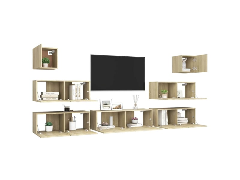  Ensemble de meuble tv - banc tv - meuble de rangement 7 pcs chêne sonoma bois d'ingénierie  - Conforama C