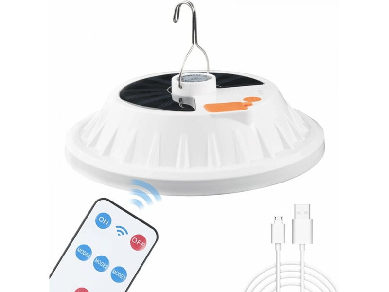  Lanterne de camping solaire 120 led avec télécommande, batterie rechargeable usb, lampe de camp à gradation, portable, étanche ipx7, blanc  - Conforama A
