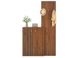 Vestiaire d’entrée avec meuble à chaussures et tringle - portes striées en mdf noyer 115 × 38,5 × 191,5 cm