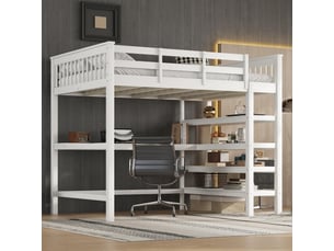 Lit mezzanine 140x200 cm <strong>REDOM</strong> <strong></strong> coloris blanc