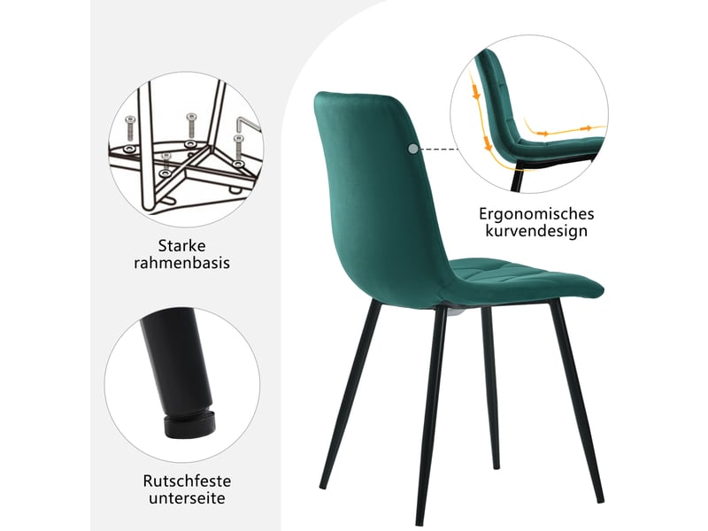  Ensemble table à manger 117x68x75 cm et 4 chaises velours vert foncé  - Conforama E
