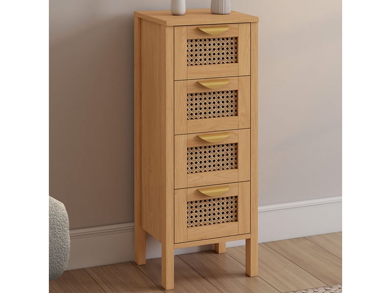 Meuble d'appoint 4 tiroirs edhen 30 cm chiffonnier bois et cannage pour entrée salle de bain  - Conforama B