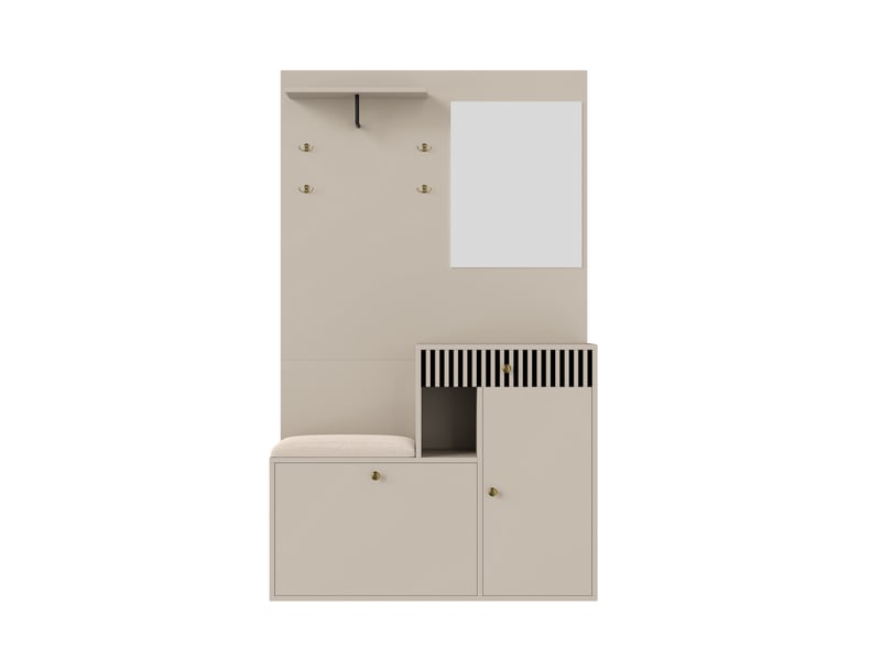  Portemanteau avec banc et rangement 110 x 185,5 cm en mdf beige  - Conforama R
