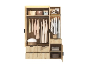 Ensemble dressing d'entrée modenvie avec miroir et éclairage led, 135 x 47 x 200 cm, 2 tringles, 5 tiroirs, mdf, chêne et anthracite