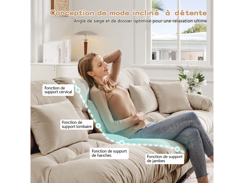  Canapé modulable u 4 places en chenille beige 406 x 145 x 81 cm avec ottomans mobiles pour salon W3325S00049 - Conforama D