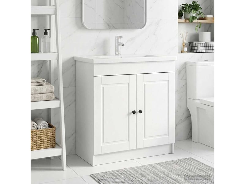  Armoire sous évier de salle de bain, meuble de rangement blanc 78.5x37.5x81 cm shl4814  - Conforama B