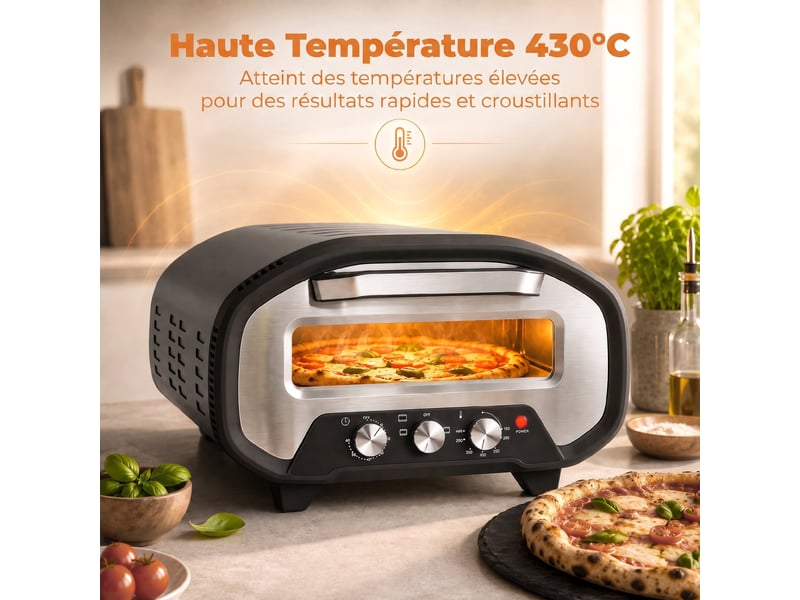  Four à pizza électrique d'intérieur 2200 w jusqu'à 430°c, pierre en céramique ø30,5 cm, minuteur 60 min, noir  - Conforama D