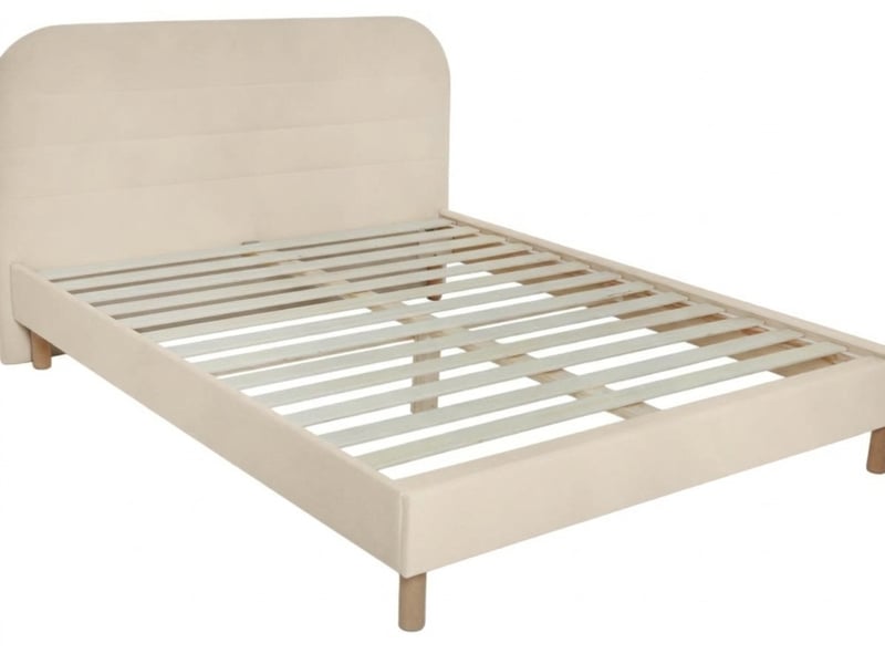  Bobochic lit kaya tissu velours lisse avec lattes massives beige 140x190 KAYA - Conforama A