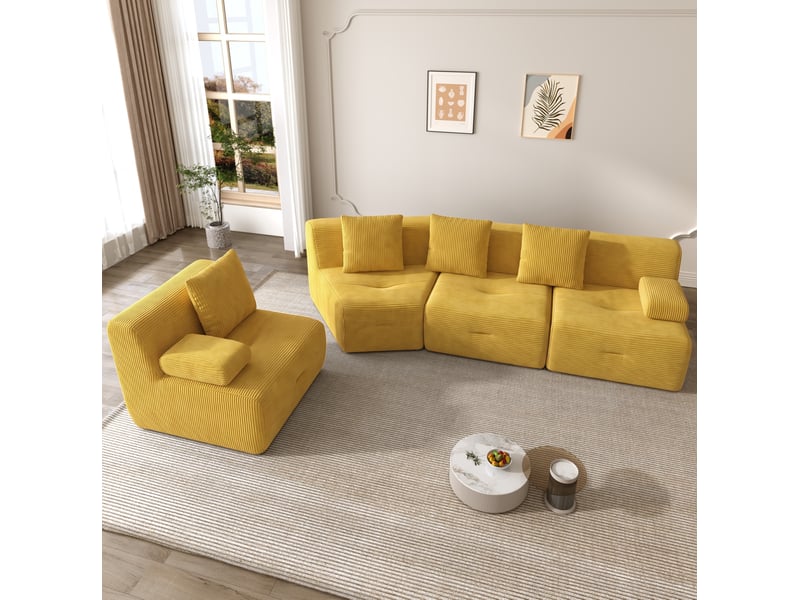  Canapé modulaire tcqpz 4 places 311 x 90 x 65 cm sans montage velours côtelé jaune vif  - Conforama B