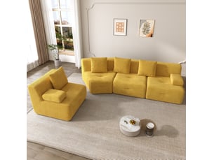 Canapé modulaire tcqpz 4 places 311 x 90 x 65 cm sans montage velours côtelé jaune vif