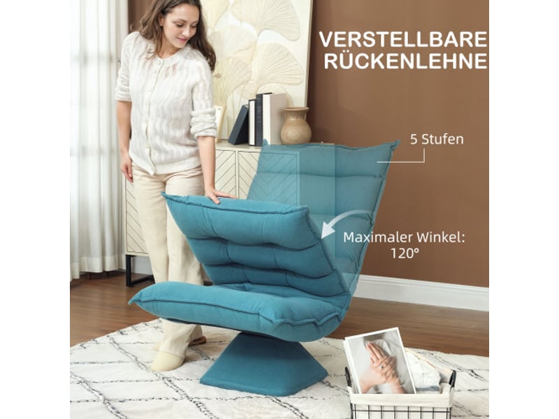  Fauteuil de sol pivotant et réglable bleu, fauteuil relax pour méditation, salon et bureau  - Conforama D