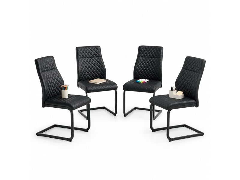  Ensemble repas 4 personnes, table ronde ø107 cm et 4 chaises noires en pu  - Conforama A