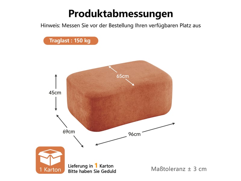  Pouf 96x69x45 cm modulable en velours orange  - Conforama E