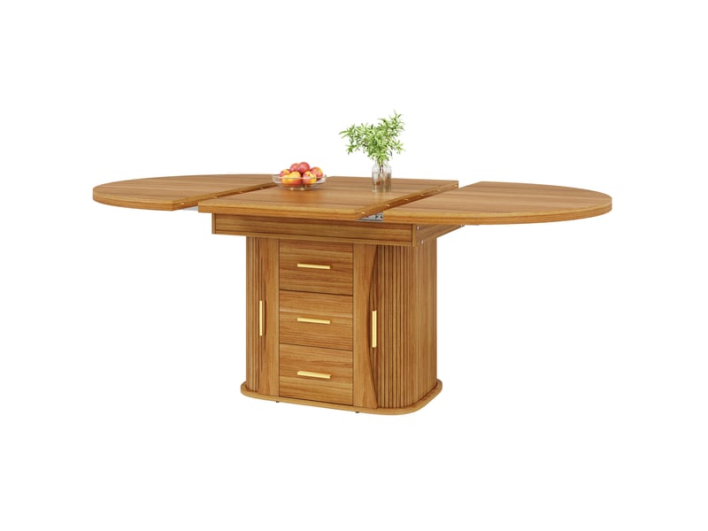  Table de salle à manger extensible ronde 118-158 cm – noyer – rangement intégré – jusqu’à 6 personnes  - Conforama A