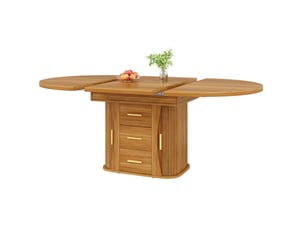 Table de salle à manger extensible ronde 118-158 cm – noyer – rangement intégré – jusqu’à 6 personnes