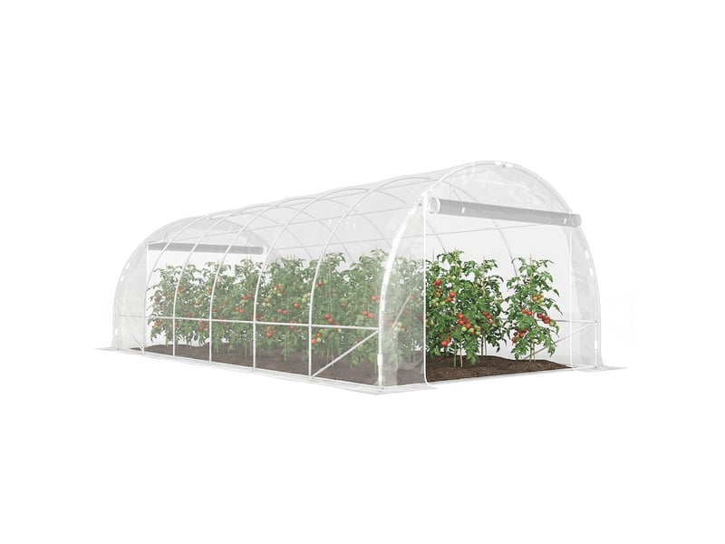  Serre tunnel 3 x 6 x 2 m avec portes sectionnelles, structure en acier et bâche en polyéthylène anti-uv, transparente  - Conforama A