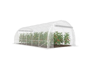 Serre tunnel 3 x 6 x 2 m avec portes sectionnelles, structure en acier et bâche en polyéthylène anti-uv, transparente