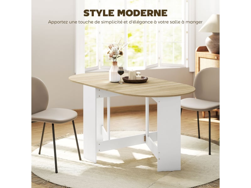  Table à manger pliante, table pliante cuisine ovale jusqu'à 6 personnes, salle à manger, pour petits espaces, bois naturel  - Conforama E