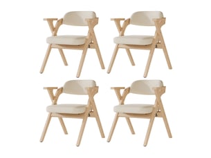 Chaises de salle à manger lot de 4 pliantes avec accoudoirs  - bois massif, lin - beige