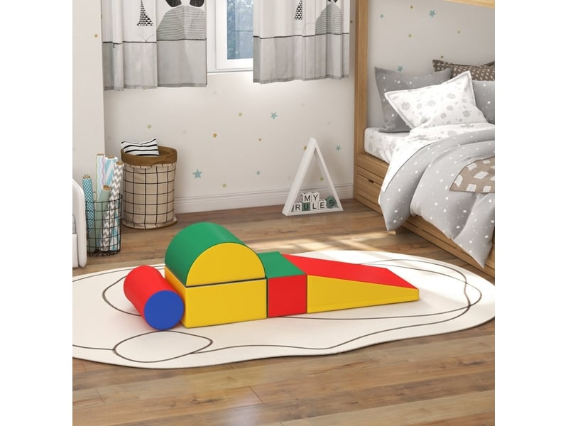  Jeu de motricité en mousse 5 pièces 40,6x40,6x20,3 cm multicolore en simili cuir, escalade et rampe enfant  - Conforama D