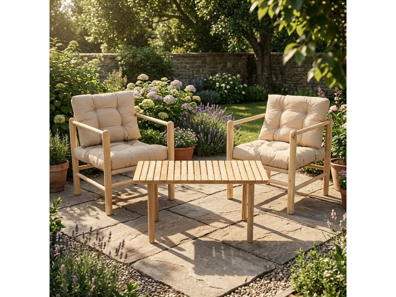 Ensemble salon de jardin en bois avec table basse elvar - crème - Conforama B
