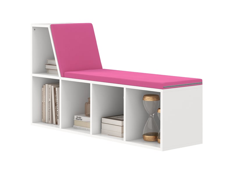 Bibliothèque banc 2 en 1 avec 5 compartiments de rangement et 2 coussins 108 x 30 x 60 cm blanc rose - Conforama B