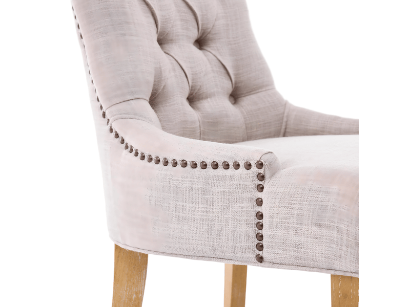  Lot de 2 chaises de salle à manger,56,5x63x92 cm,avec clous décoratifs,tissu,beige  - Conforama E