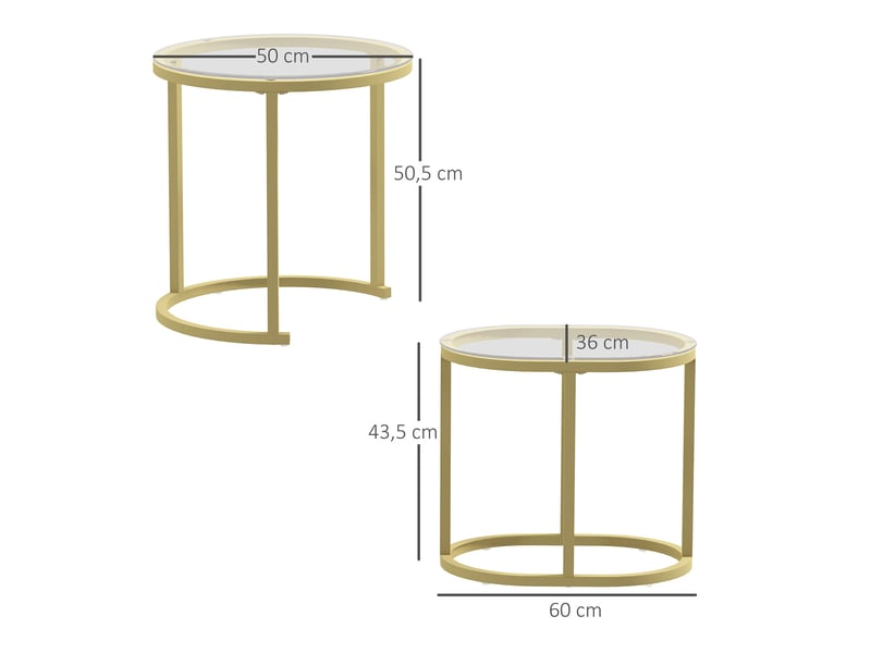  Lot de 2 tables basses gigognes en acier et verre trempé, coloris or  - Conforama E