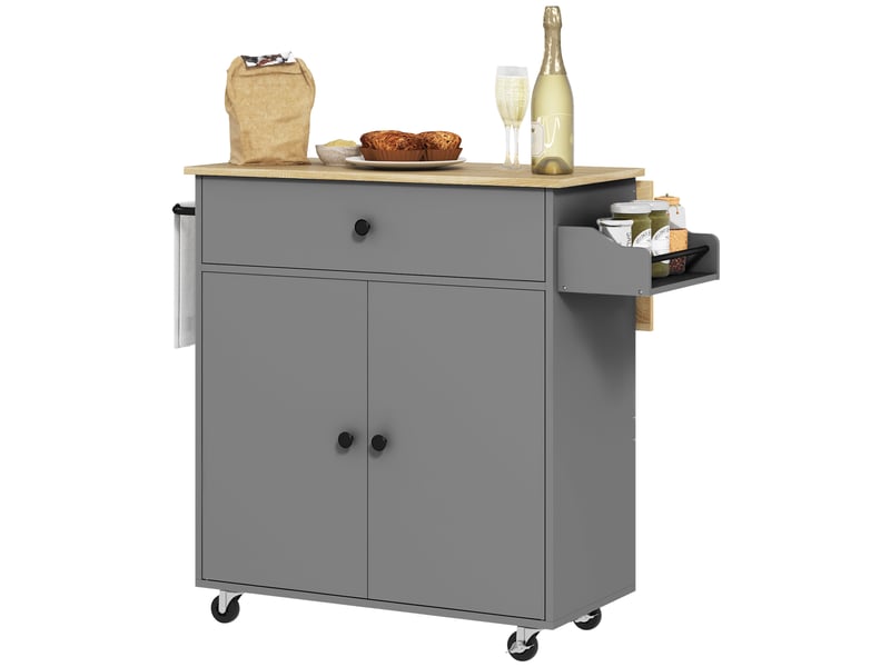  Desserte de cuisine avec plateau rabattable tiroir et placard gris et chêne 106x42x87 cm  - Conforama B