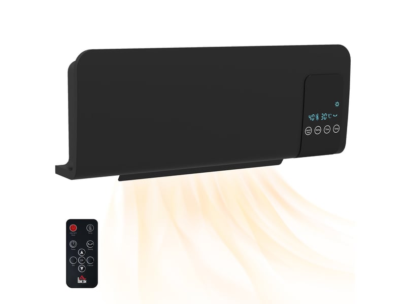  Chauffage soufflant oscillant mural avec télécommande, minuterie 12 heures et 2 modes de fonctionnement, noir  - Conforama B