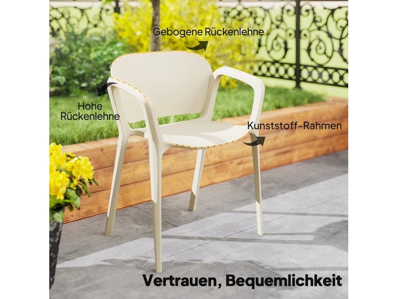  Lot de 4 fauteuils de jardin empilables 60x56x75 cm – blanc – plastique résistant aux intempéries  - Conforama D
