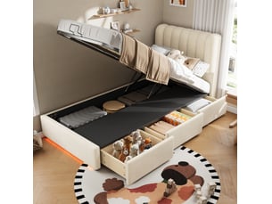 Lit coffre 90x200 cm <strong>OKWISH</strong>  <strong></strong> coloris beige