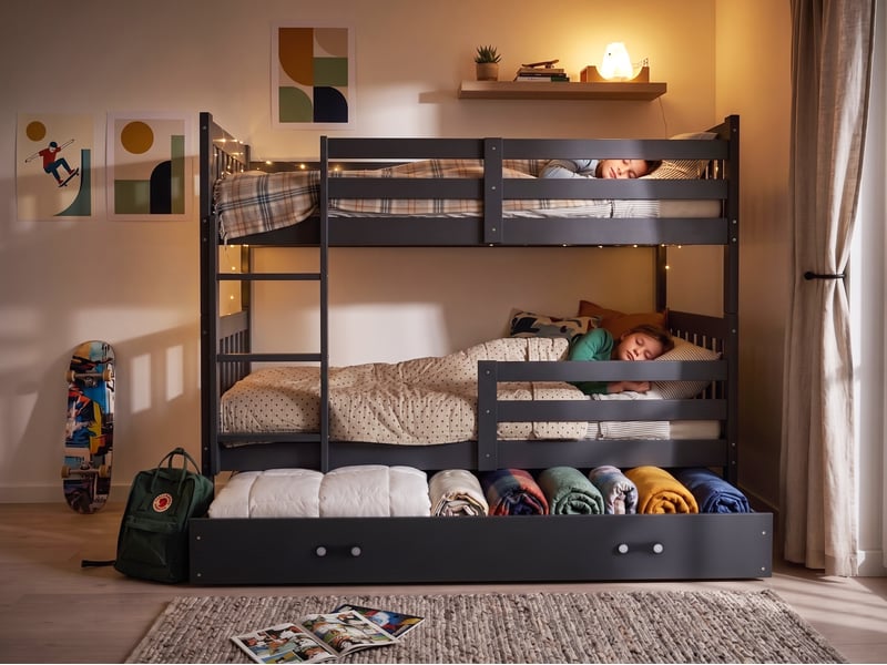Lit superposé séparable 90x190 cm kacper interbeds - bois massif de pin avec barrière, sommier et tiroir - gris - Conforama D