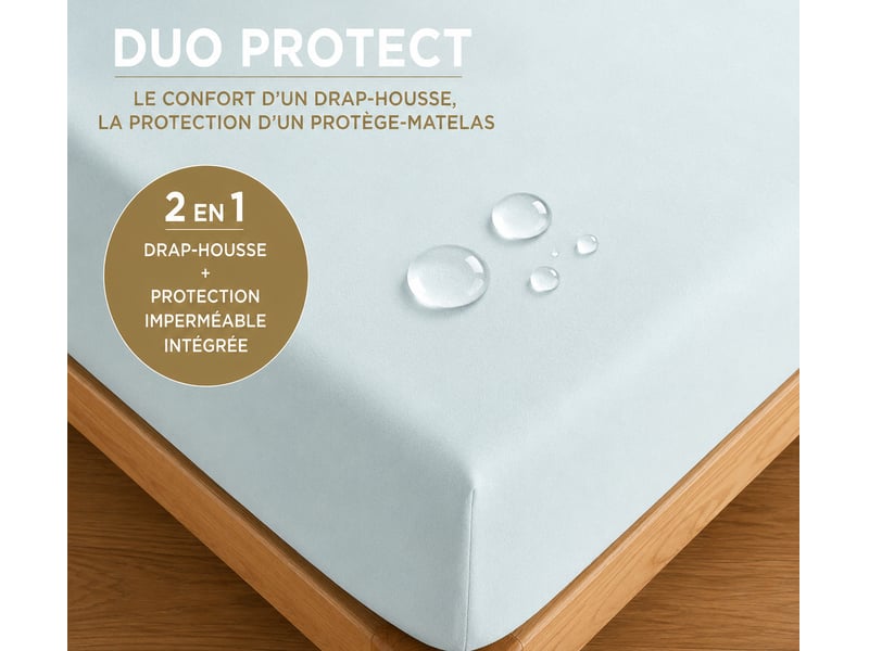  Drap housse 2 en 1 imperméable 90 x 190 cm coton 57 fils duo protect menthe CP-DHDUOPROTECT90-MENTHE - Conforama B