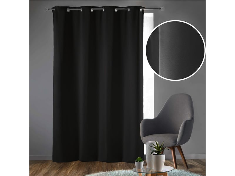  Lot de 2 rideaux à œillets grande hauteur 135 x 280 cm occultants unis occult noir  - Conforama B