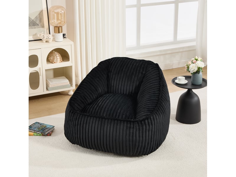 Fauteuil pouf en velours côtelé noir, mousse à mémoire de forme, 98 x 92 x 73 cm  - Conforama D