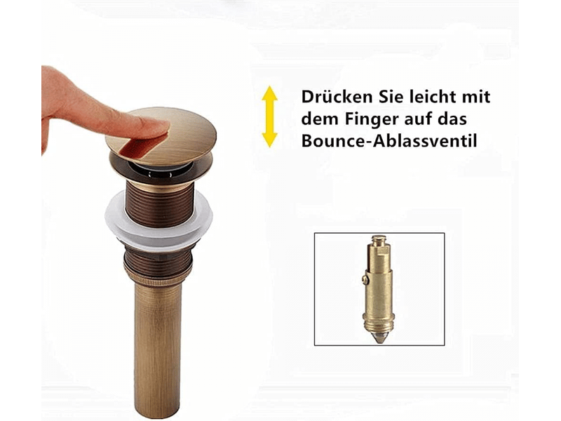  Bonde de lavabo escamotable vintage, robinet de vidange universel en laiton antique, siphon de lavabo, sans trou ni trop-plein  - Conforama C