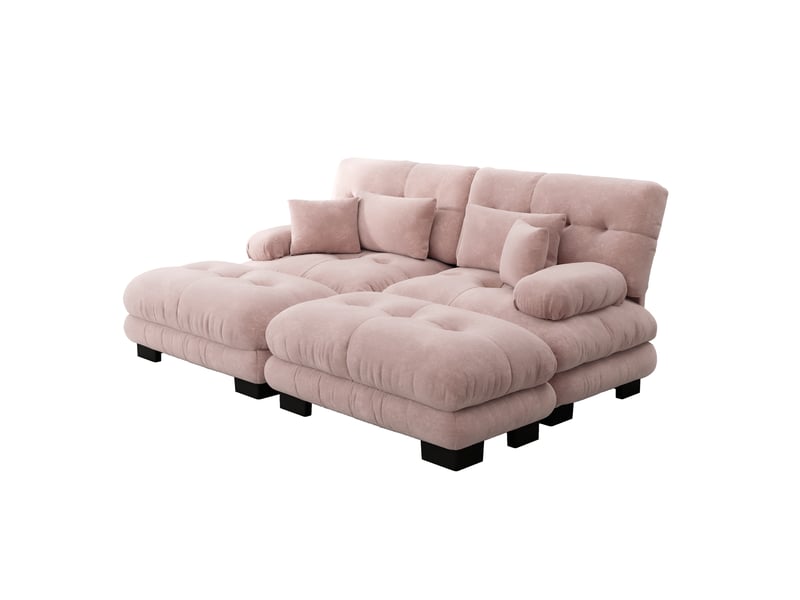  Canapé d'angle, canapé 2 places – style cloud, coussins inclus, en chenille, rose, larges accoudoirs  - Conforama B